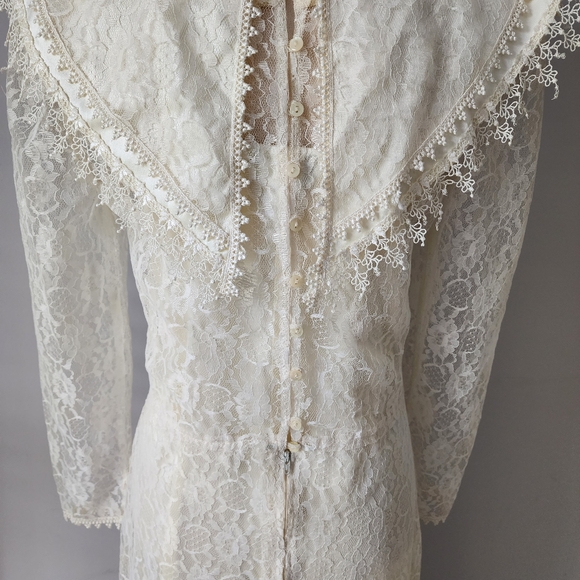 Vintage 80s Jessica McClintock Lace Ivory Wedding Dress Size 8 - Picture 8 of 12